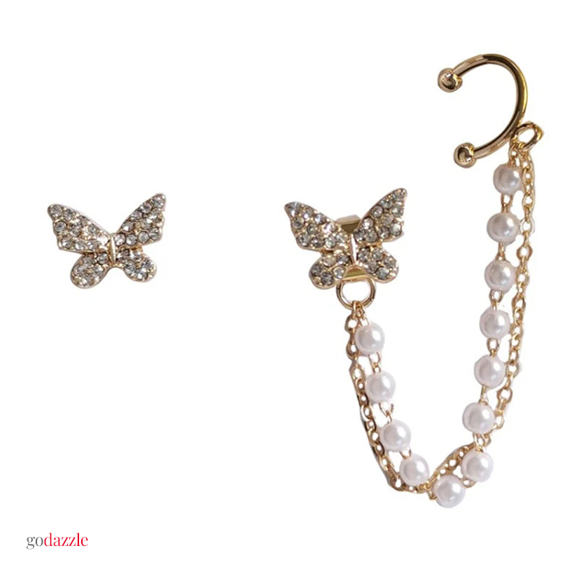 Earclip Butterfly Single Chain Earrings