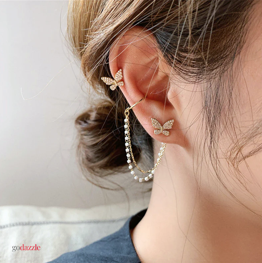 Earclip Butterfly Single Chain  Earrings