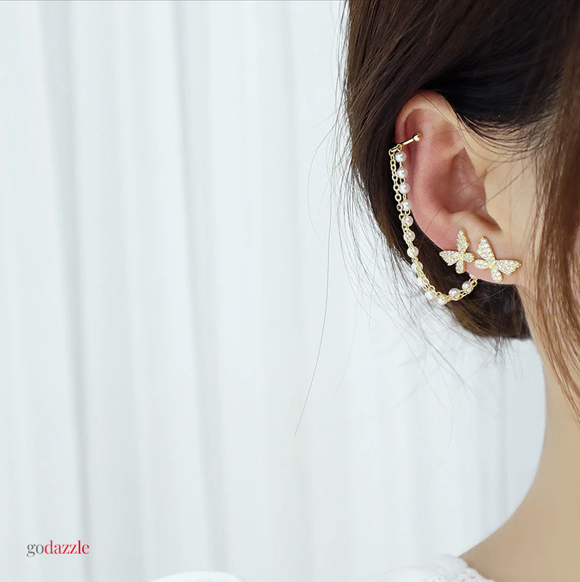 Earclip Butterfly Single Chain  Earrings